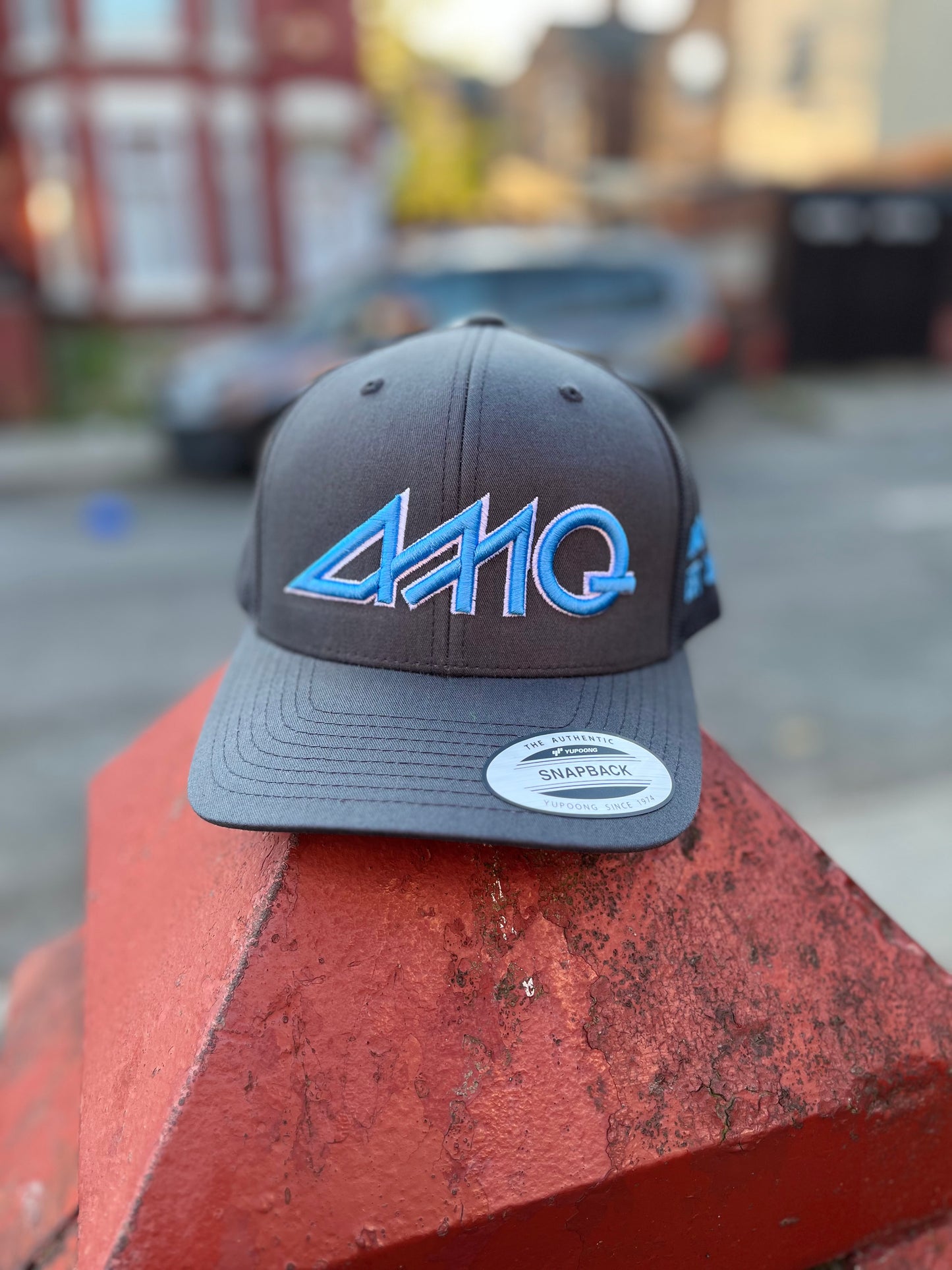 Dark grey cyan blue & white cap