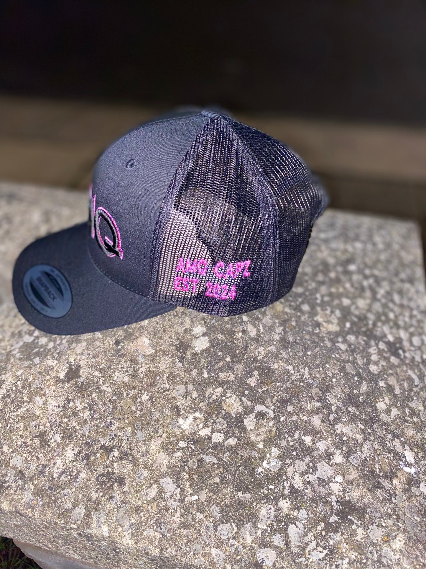 Black on black mix pink cap